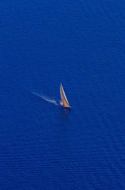 Drone Shot of a Sailboat 