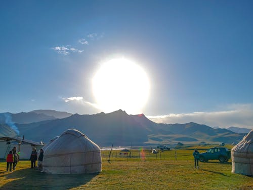 คลังภาพถ่ายฟรี ของ yurt, ดวงอาทิตย์, ธรรมชาติ