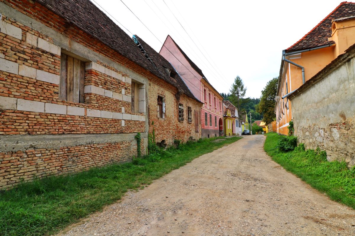 Case sasesti cu porti mari pe o ulita de pamant, la Biertan