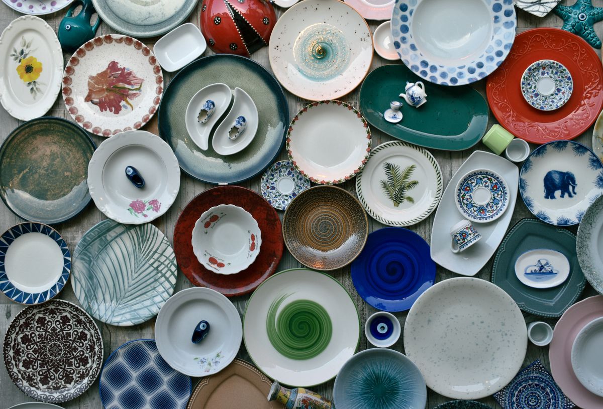 Collection of mismatched vintage plates