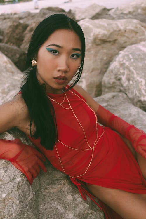 Základová fotografie zdarma na téma asiatka, červené šaty, hezký