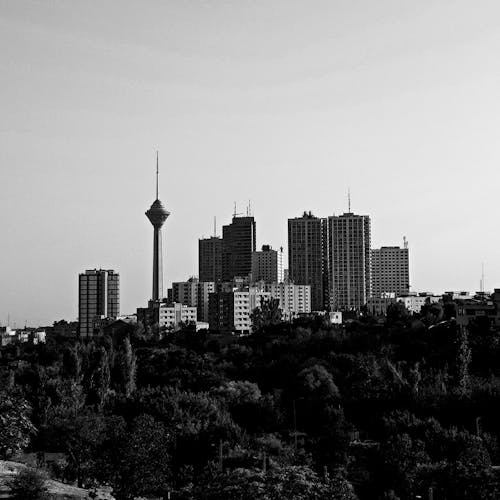 Monochrome Shot of City Buildings in Tehran