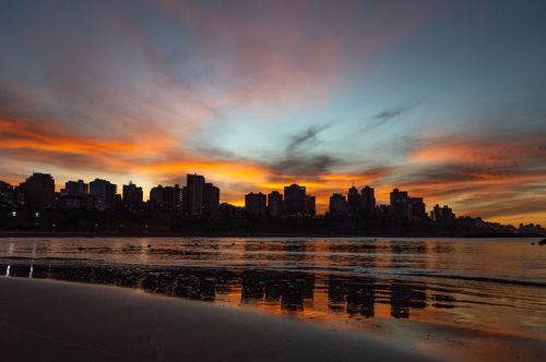Free Captivating sunset skyline view at the beach in Mar del Plata, Argentina. Stock Photo
