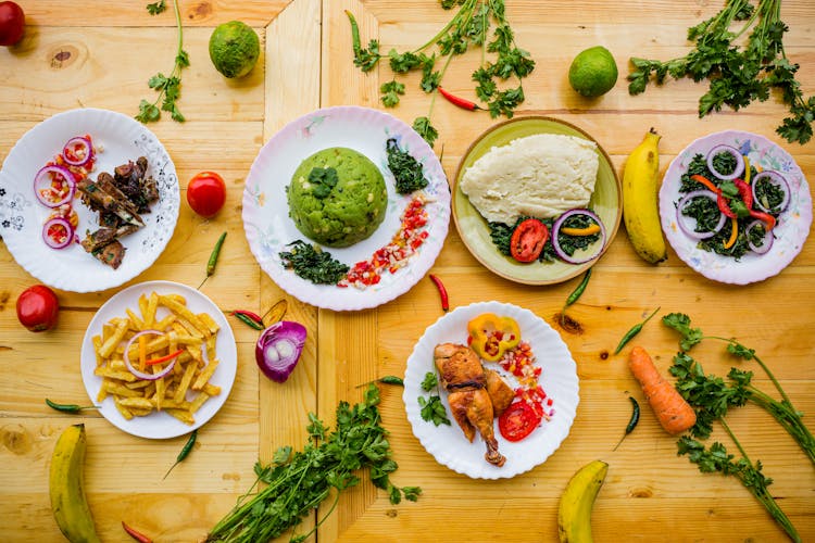 Variety Of Foods On Plates