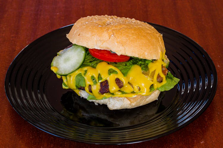 Burger On Black Plate