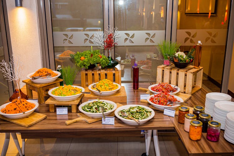 Cooked Food On Ceramic Bowls