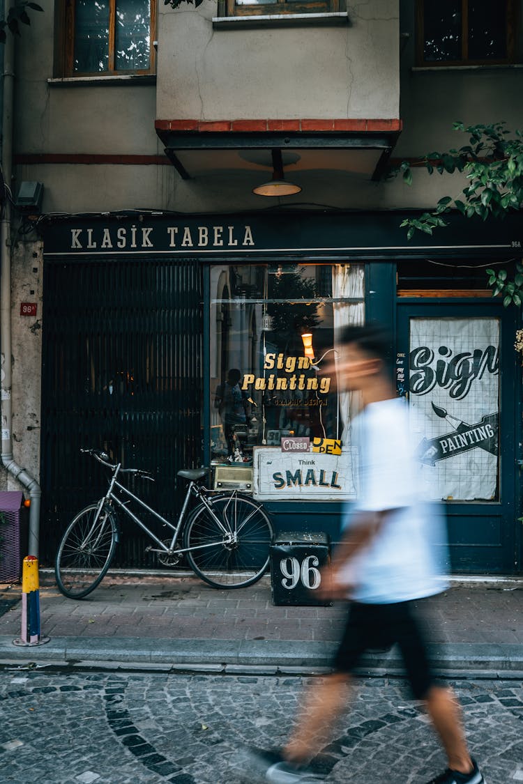 Bicycle Parked Outside A Shop