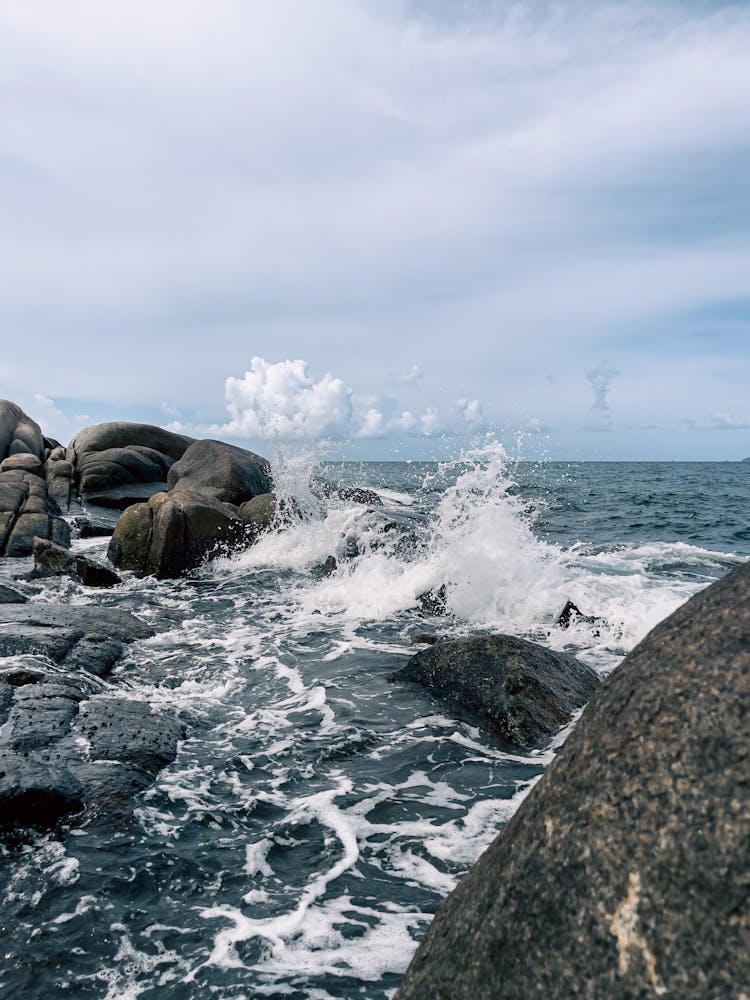 Waves Crashing Onto Rocks