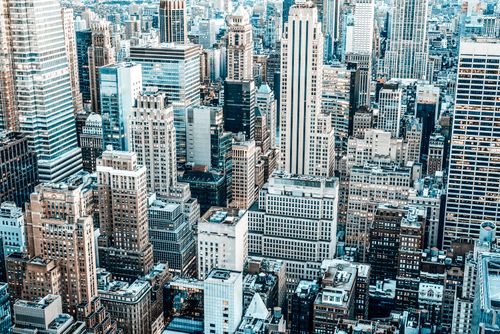 Free High angle shot of modern skyscrapers in New York City showcasing urban density. Stock Photo