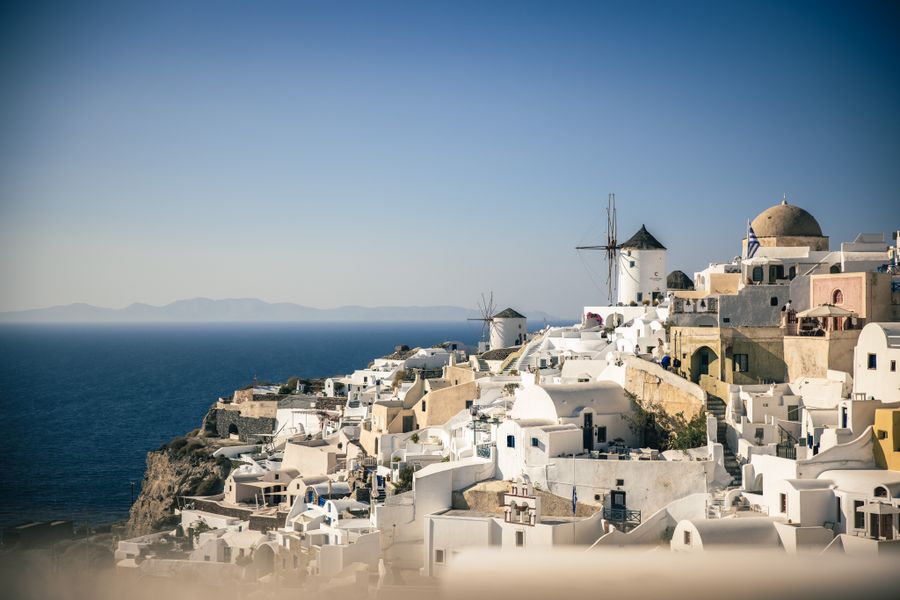 Canaves Oia Hotel Santorini Greece white buildings blue sea