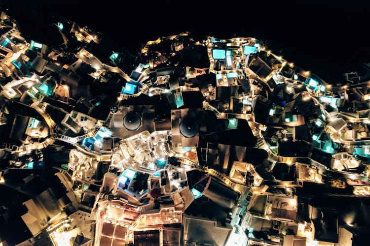 Resort Houses Illuminated At Night