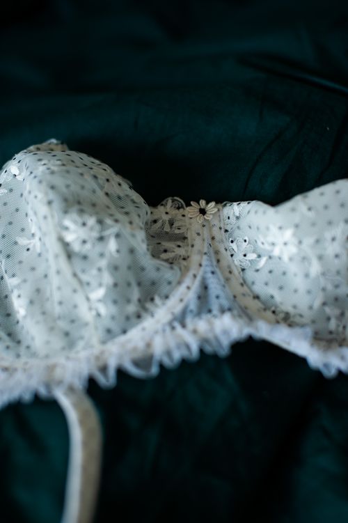 White lace bra detail closeup