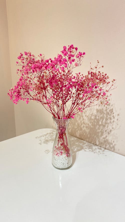 Pink Flowers in Clear Glass Vase