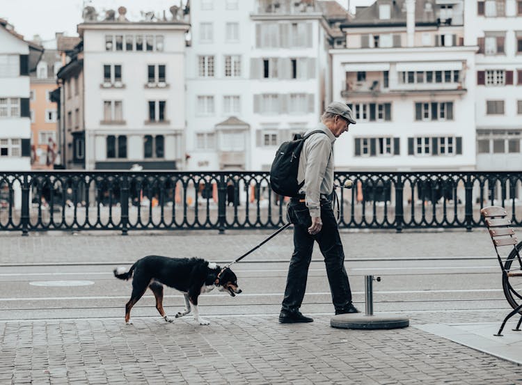 Man Walking With His Pet Dog