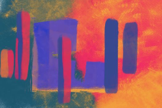 Colorful abstract painting with bold brushstrokes and dynamic shapes.