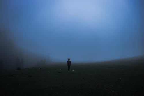Silhouette of Person Standing among Mist