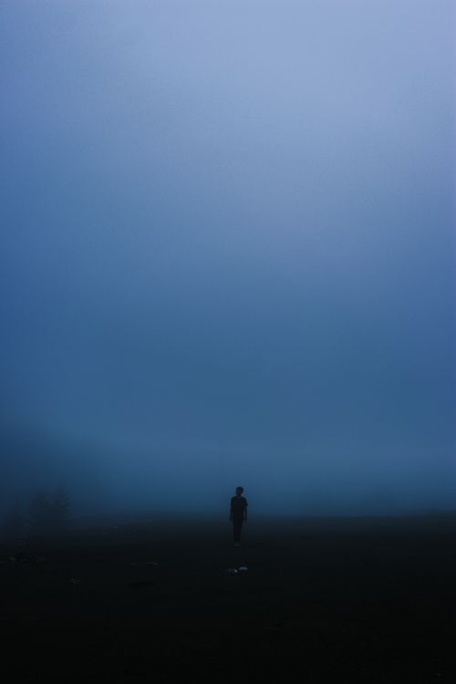 Free A solitary silhouette in dense fog creates a mysterious scene in Kümbet, Turkey. Stock Photo