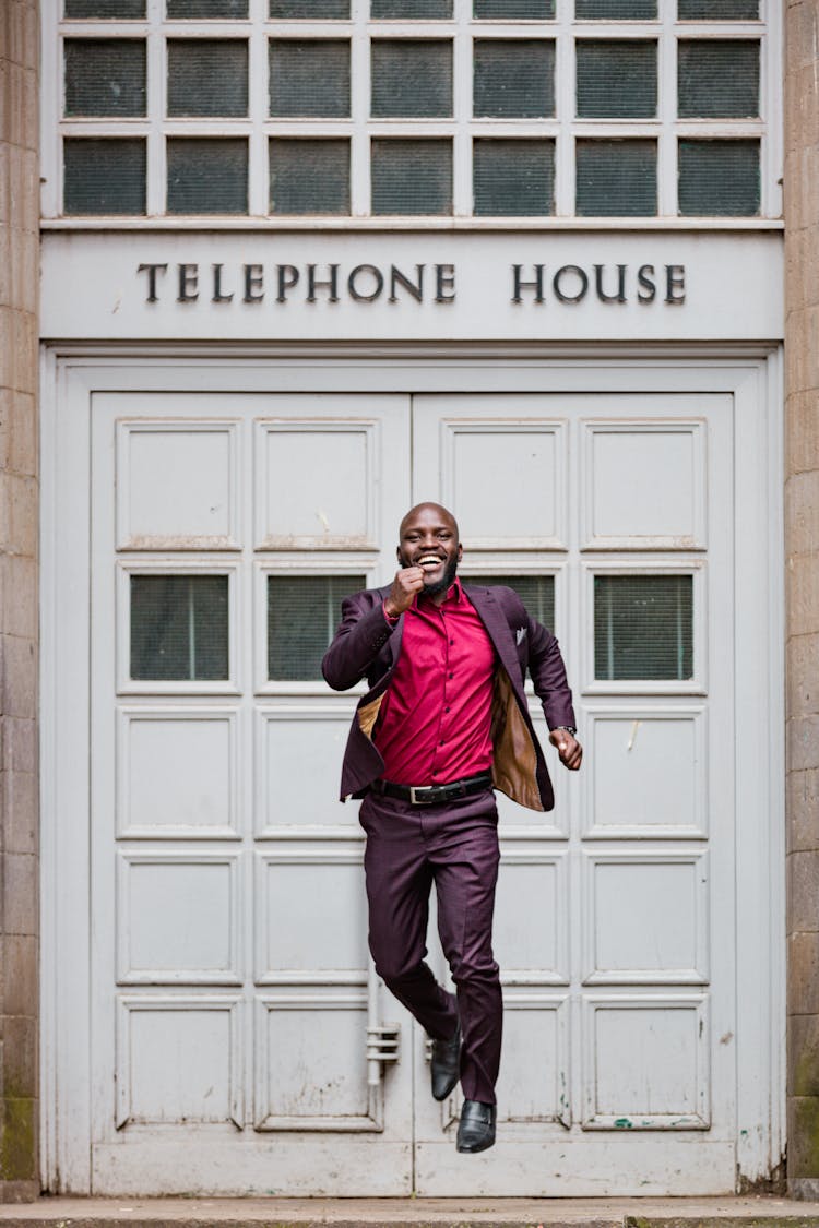 Elegant Man Running From Entrance Doors