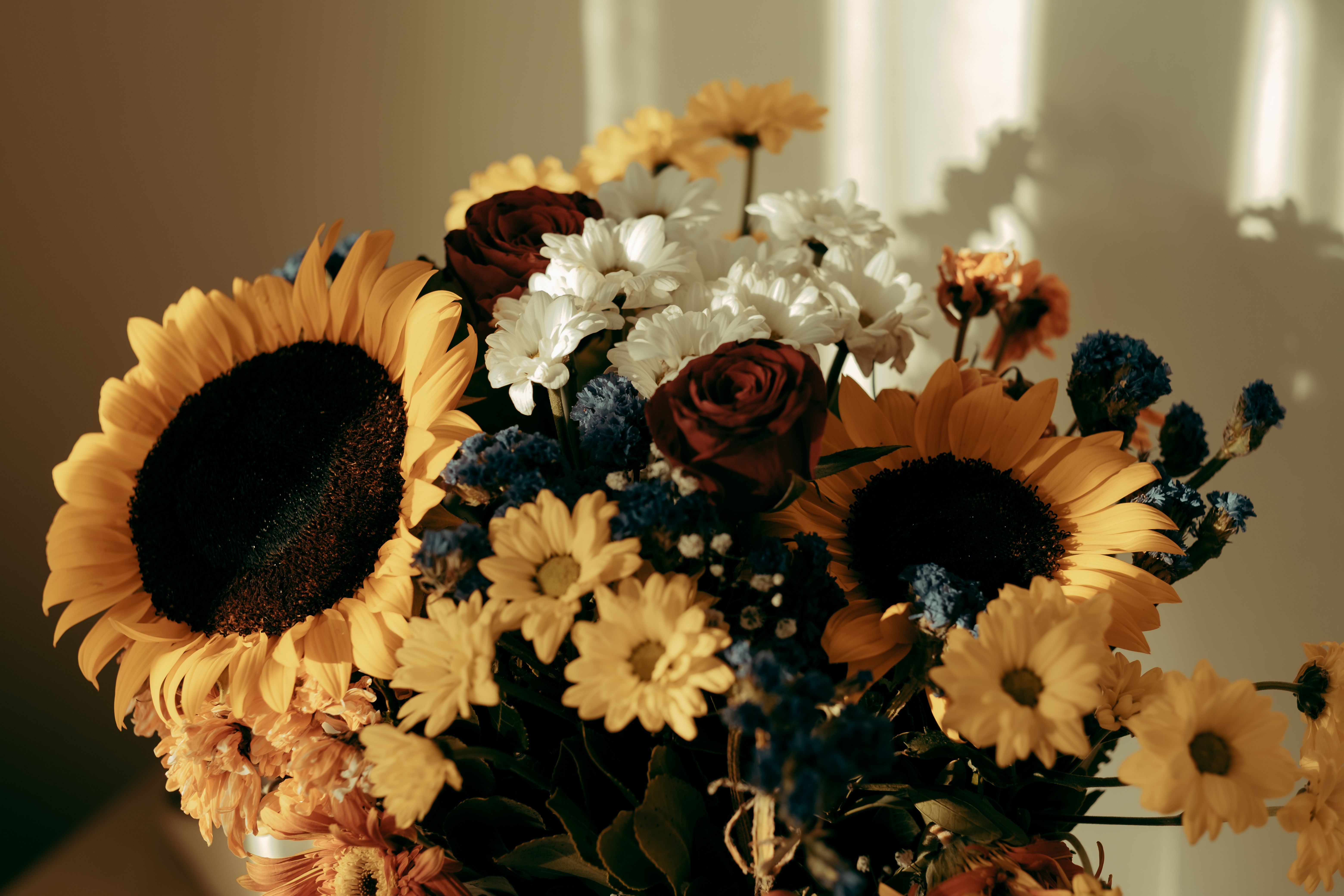 [ColoSach]-a-stunning-arrangement-featuring-sunflowers,-roses,-and-daisies-in-warm-lighting.
