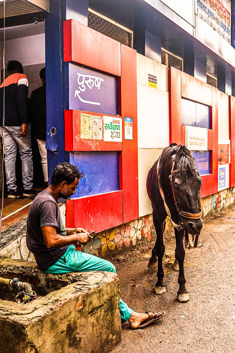 Man With Horse On City Street