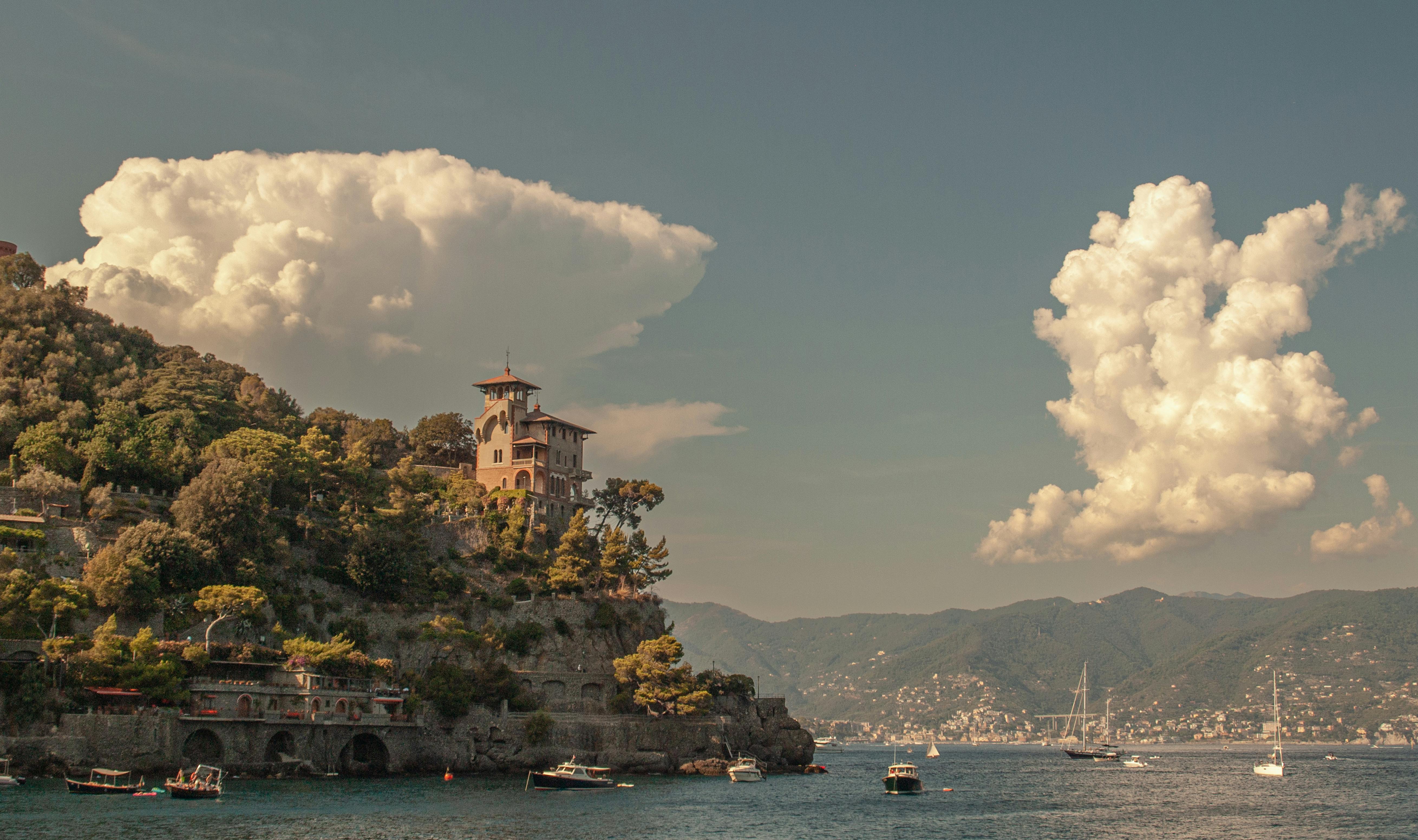 Landscape with the Villa Beatrice in Portofino Italy Free Stock