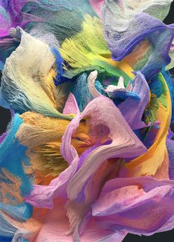 A dynamic and vibrant 3D abstract artwork with a swirling array of colorful textures.