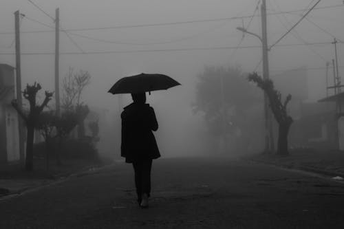 Free Black and White Photo of a Person Holding an Umbrella  Stock Photo