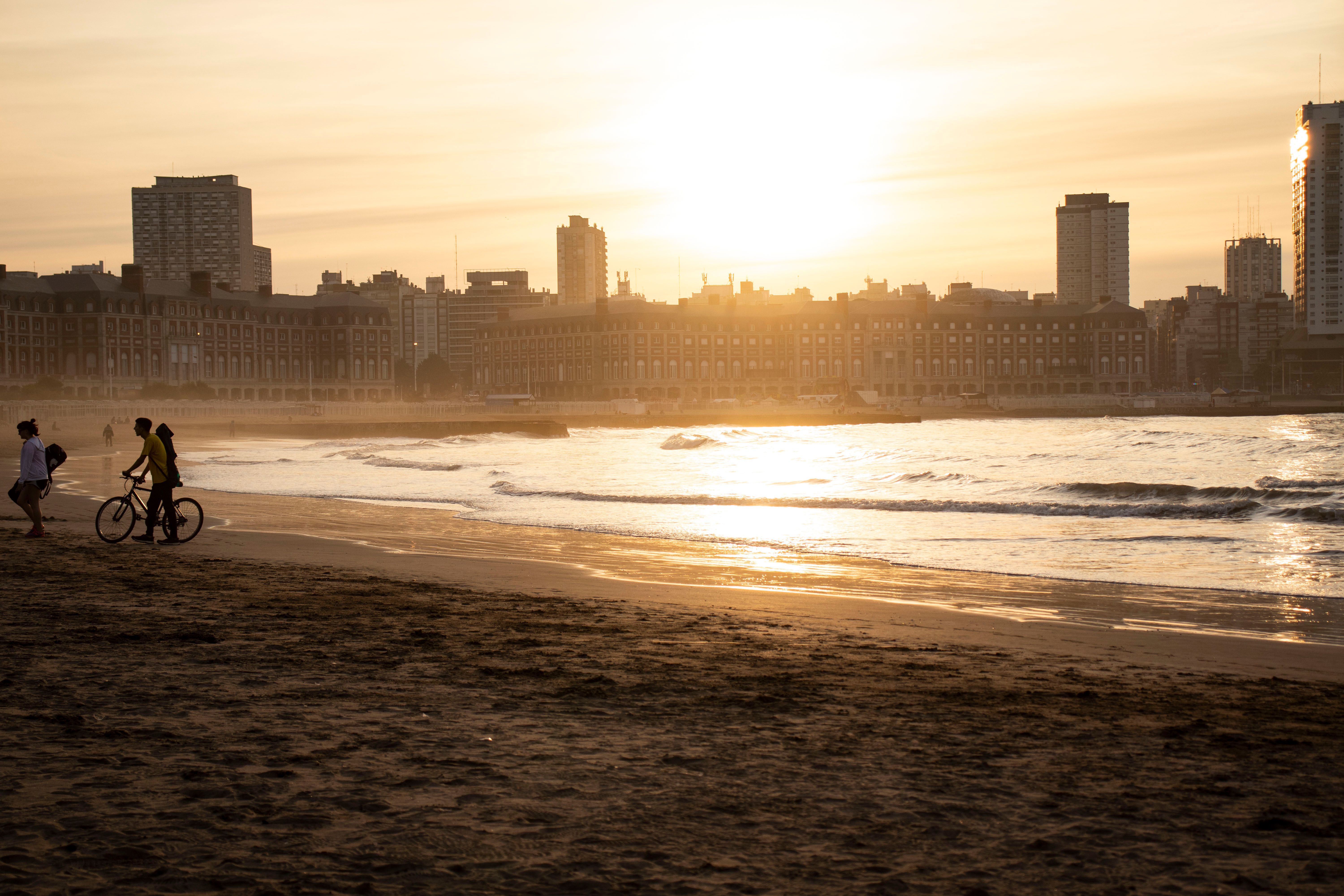 Captivating sunset over Mar del Plata's beach and skyline, Argentina
