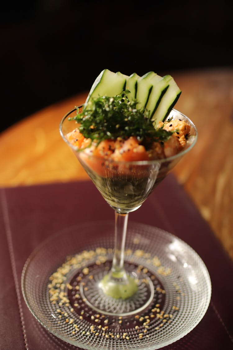 Close-Up Photo Of A Prawn Cocktail Served In Glass