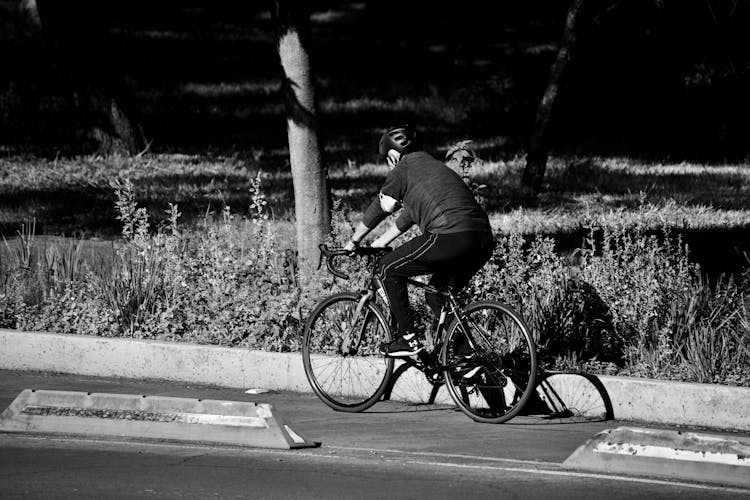 Person Riding A Bicycle On Bike Lane