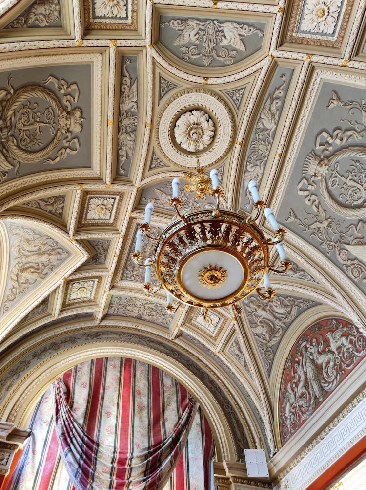 Low Angle Shot Of A Ceiling With Intricate Designs