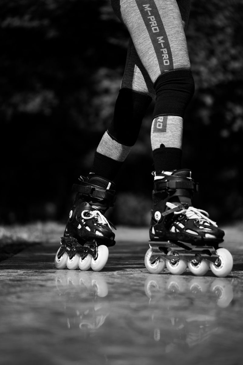 Skater wearing knee protection
