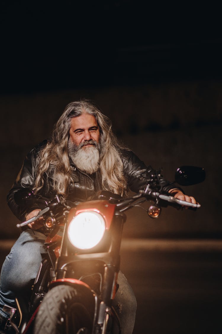 Bearded Man On Motorcycle