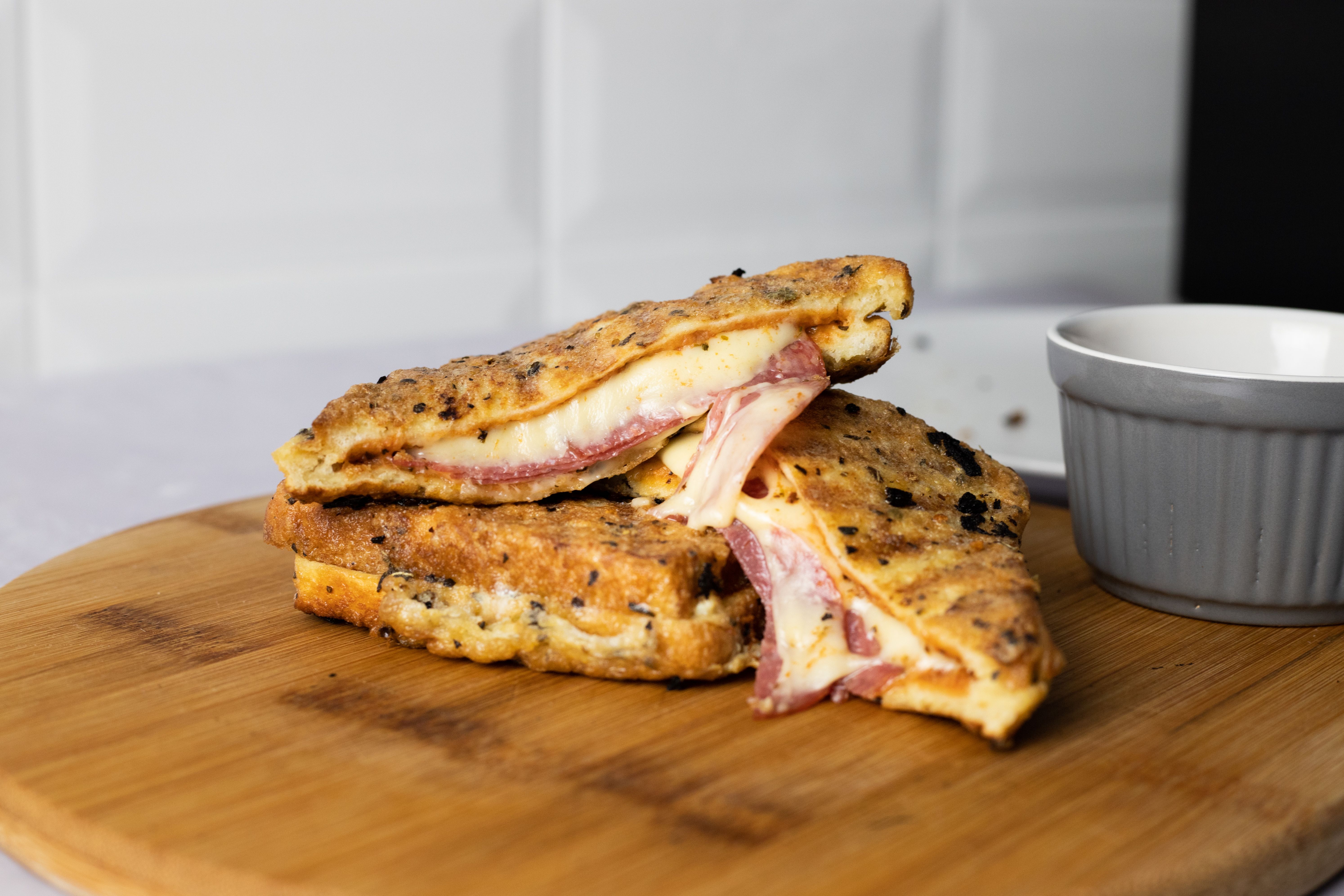 Cheddar-Chive French Toast with Crispy Bacon