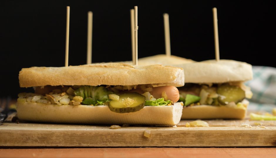 The famous Icelandic hot dog from Bæjarins Beztu Pylsur with all the toppings.