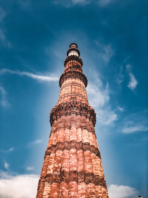 Low Angle Shot of Qutub Minar in New Delhi, India