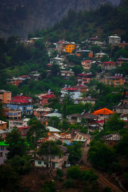 High Angle View of a Village in a Valley 