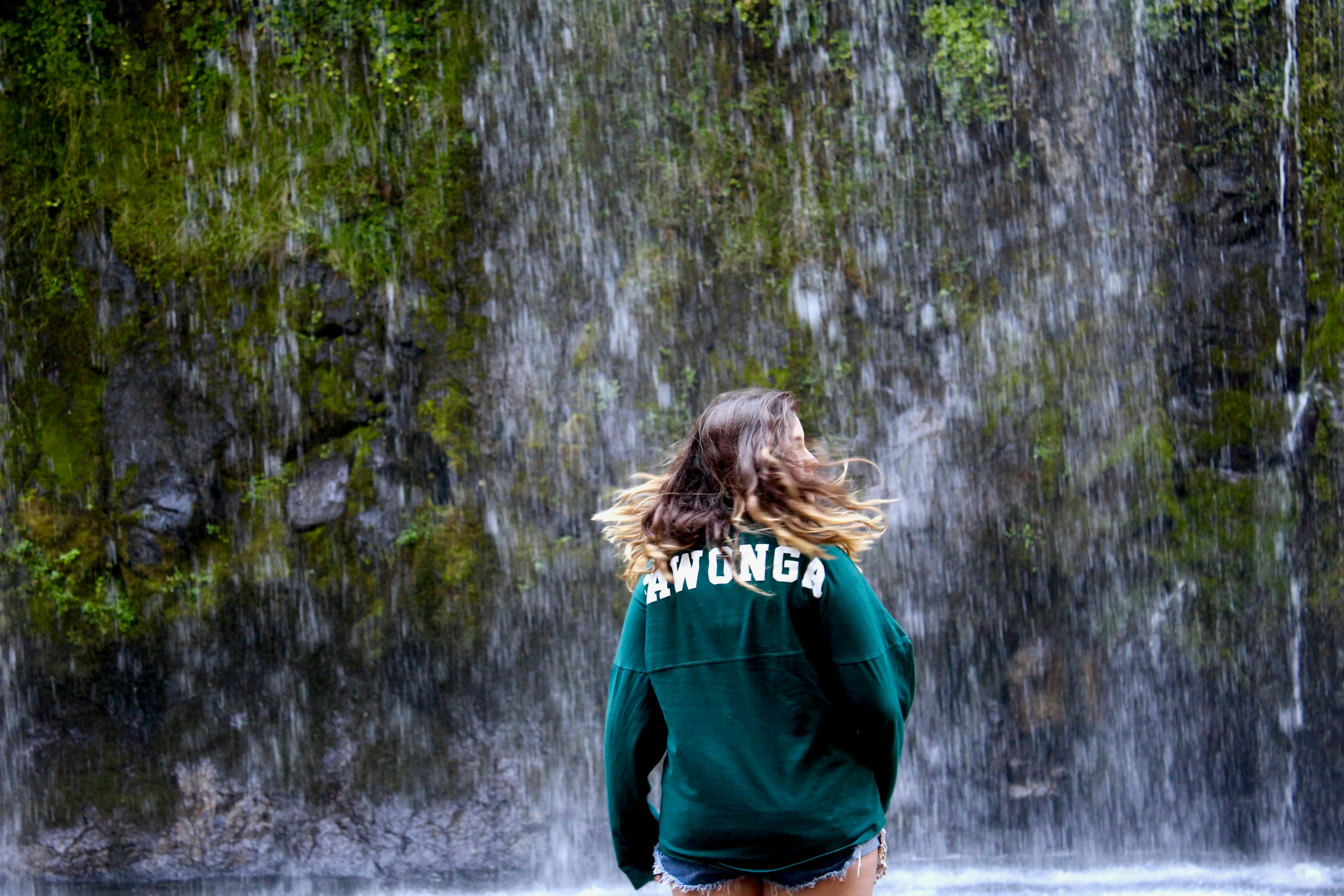 Free stock photo of girl, waterfall