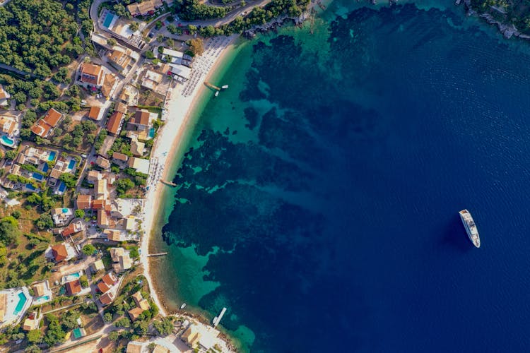 Bay Of Coastal Town In Birds Eye View