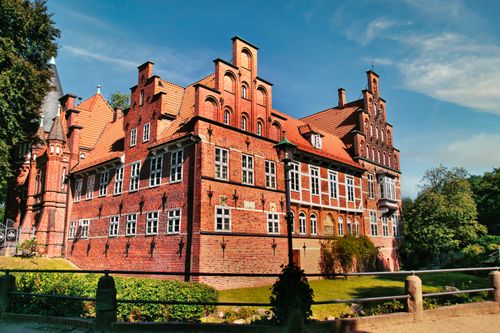 Free Charming historical castle with intricate brick facade in Hamburg, Germany. Stock Photo