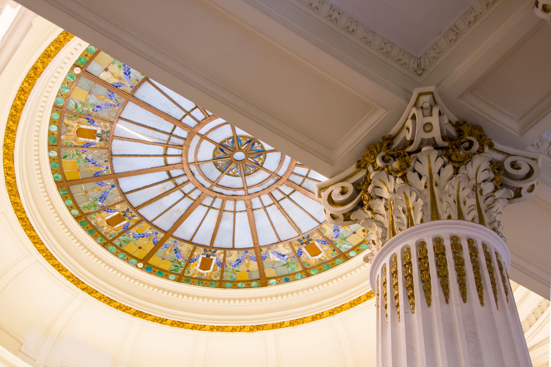 Ornate Stained Glass Ceiling Window and a Column in National Taiwan ...