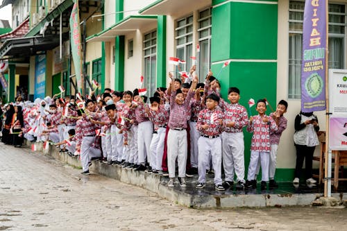 Children Holding Indonesia Flags