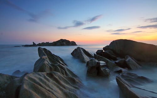 Uitzicht Op De Oceaan Op Zonsondergang