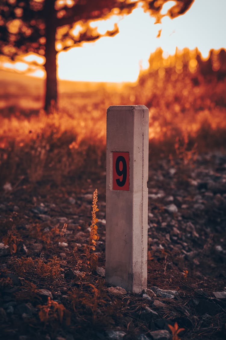 Close Up Of A Milestone At Sunset