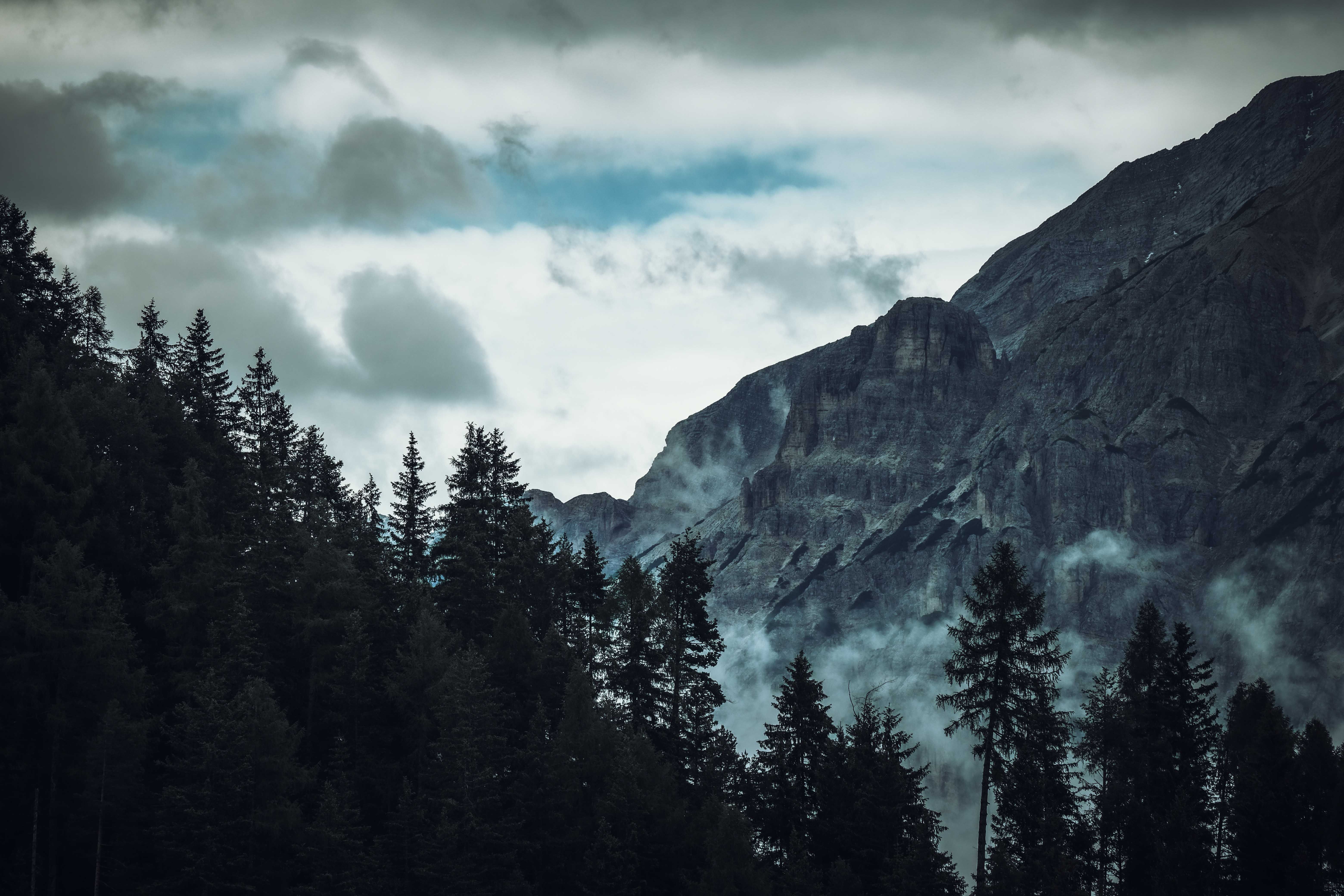 Green Trees Near Rocky Mountain Under Cloudy Sky · Free Stock Photo