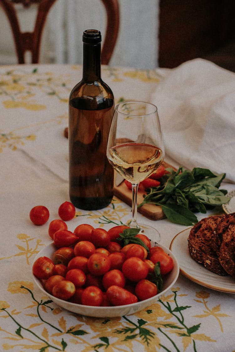 Wine And Food On A Table