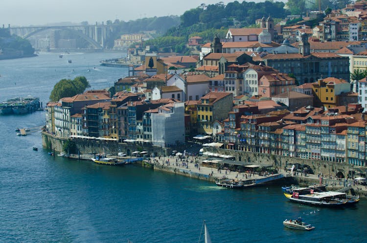 Aerial View Of Waterfront Houses In Porto, Portugal