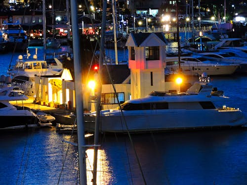 Free stock photo of lights, marina, night