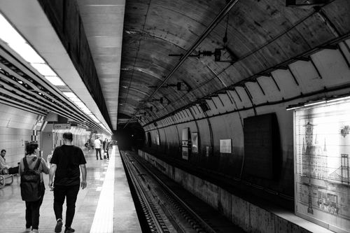 Free Monochrome shot of a bustling metro station in İstanbul, Turkey. Stock Photo