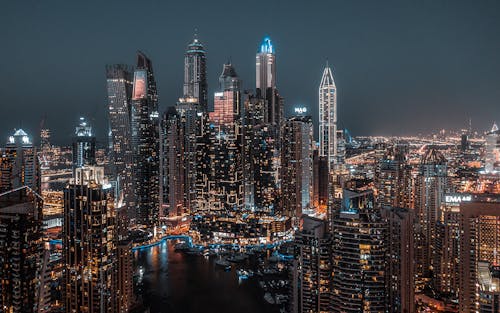 An Aerial Shot of the City of Dubai at Night